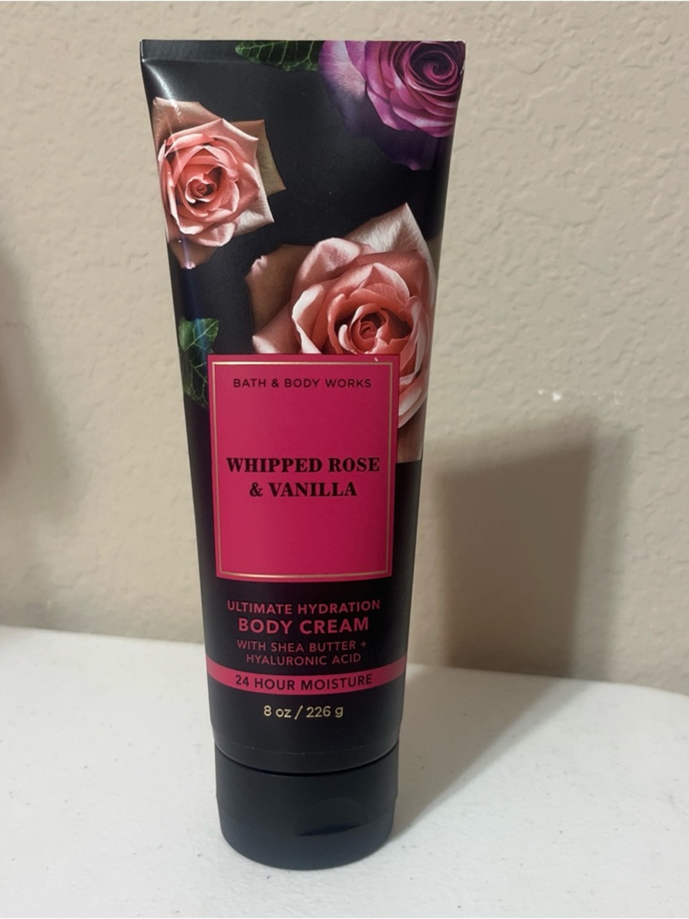 Bath & Body Works Whipped Rose & Vanilla Body Cream - Black with Pink Floral